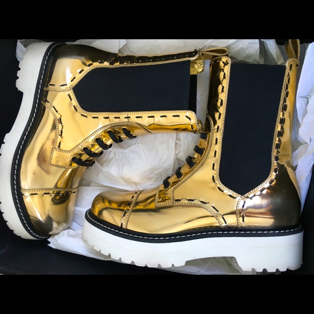 Woman’s size 6 Dolce and Gabana metallic gold leather mid calf boots